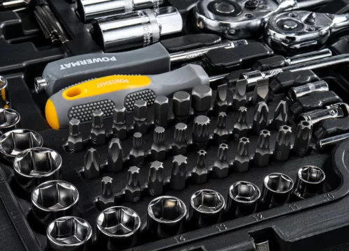 Dugókulcs készlet 216 részes, 1/2", 3/8" és 1/4", CrV, kofferben, PM-ZKNB-216SU-PRO – Powermat (PM1613)