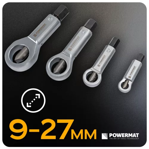 Anyaroppantó készlet 4 részes, 9–27 mm, CrV, kofferben, PM-ZPDN-4T – Powermat (PM1616)