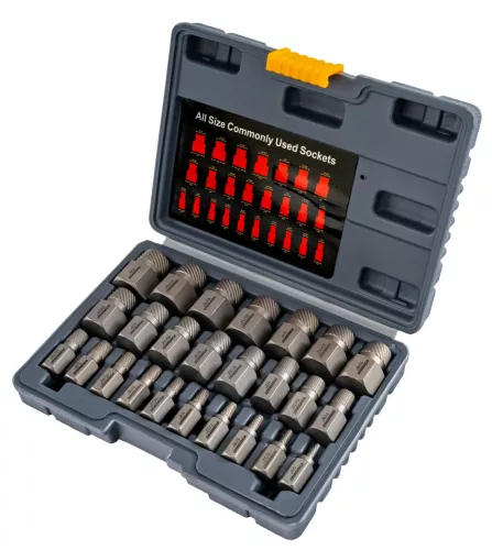 Csavarkiszedő készlet 25 részes, 1/8"–7/8", 42CrMo acél, kofferben, PM-ZWDS-25T – Powermat (PM1618)