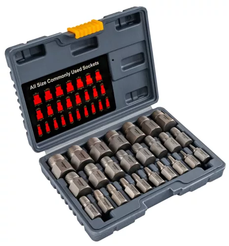 Csavarkiszedő készlet 25 részes, 1/8"–7/8", 42CrMo acél, kofferben, PM-ZWDS-25T – Powermat (PM1618)