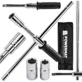   Összecsukható keresztkulcs kerékcseréhez 1/2", 40 cm, 17–23 mm dugófejekkel, PM-KLDK-400T – Powermat (PM1619)
