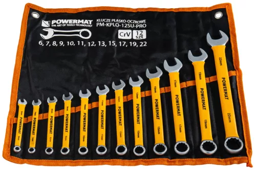 Csillag-villáskulcs készlet 12 részes, gumírozott nyéllel, 6–22 mm, CrV, PM-KPLO-12SU-PRO – Powermat (PM1622)