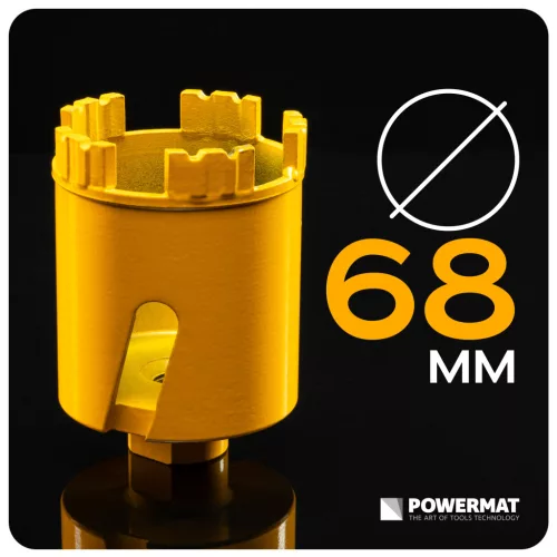 Gyémánt dobozfúró szegmenses 68 mm, M14, 95 mm hossz, betonhoz, PM-DWK-68x95M14M – Powermat (PM1627)