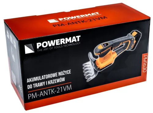 Akkus fű- és bokorvágó olló 21 V, 2 × 2 Ah akkuval, két késsel, PM-ANTK-21VM – Powermat (PM1630)