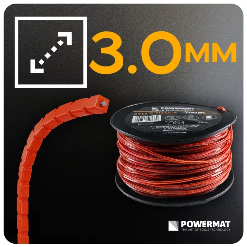 Damil fűkaszához 3,0 mm × 100 m, négyzetes, recés, erősített, PM-ZTN-3.0-100M – Powermat (PM1635)
