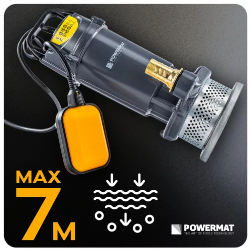 Merülőszivattyú úszókapcsolóval, szennyezett vízhez 550 W, 7500 l/óra, PM-PDWB-550TP – Powermat (PM1640)