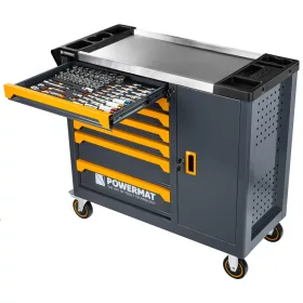  Szerszámkocsi 200 részes szerszámkészlettel, 7 fiók, zárható oldalsó szekrény, PM-SN-200M – Powermat (PM1645)