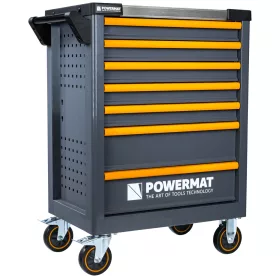  Szerszámos kocsi 7 fiókos, üres, acél, központi zárral, 76 × 46 × 96 cm, PM-SN-290MP – Powermat (PM1659)