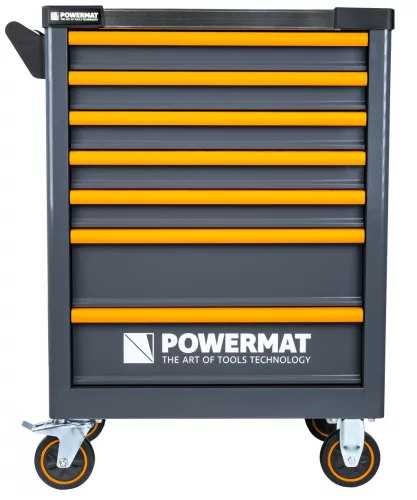 Szerszámos kocsi 7 fiókos, üres, acél, központi zárral, 76 × 46 × 96 cm, PM-SN-290MP – Powermat (PM1659)