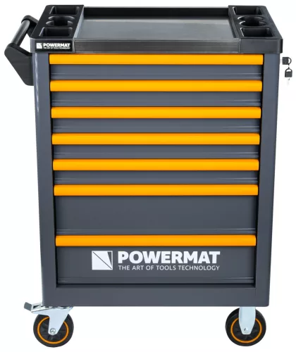 Szerszámos kocsi 7 fiókos, üres, acél, központi zárral, 76 × 46 × 96 cm, PM-SN-290MP – Powermat (PM1659)
