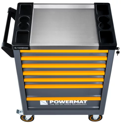 Szerszámos kocsi 7 fiókos, üres, acél, központi zárral, 76 × 46 × 96 cm, PM-SN-290MP – Powermat (PM1659)