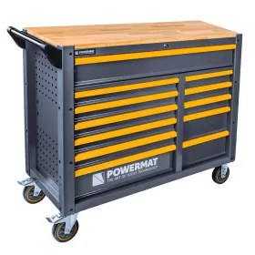   Szerszámos kocsi 12 fiókos, üres, fa munkalappal, 116 × 45,5 × 96,5 cm, PM-SN-471MP – Powermat (PM1661)