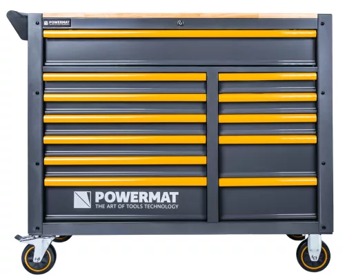 Szerszámos kocsi 12 fiókos, üres, fa munkalappal, 116 × 45,5 × 96,5 cm, PM-SN-471MP – Powermat (PM1661)