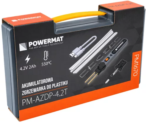 Akkumulátoros műanyag-hegesztő tűzőgép lökhárító javításhoz, 300 kapocs, PM-AZDP-4.2T – Powermat (PM1670)