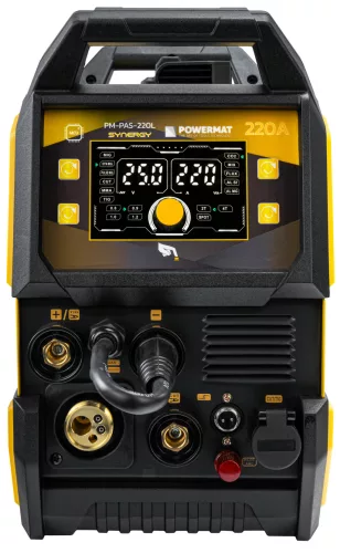 Inverteres hegesztőgép és plazmavágó MIG/MAG, MMA, TIG, CUT, 220 A, 230 V, PM-PAS-220L – Powermat (PM1671)