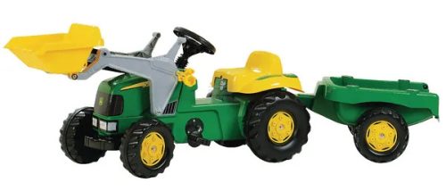 Pedálos traktor homlokrakodóval és pótkocsival, John Deere, 2, 5 éves kortól, Rolly Toys rollyKid